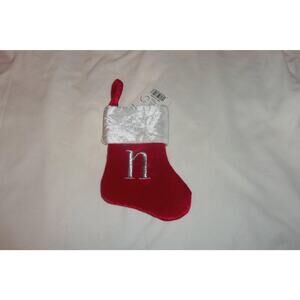 Lower Case n Monogram on red MINI Christmas Stocking 8"X6" by Merry Brite